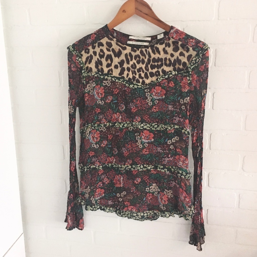 Scotch & Soda Le Jardin d’Apus Sheer Floral Top Bell Sleeve Sz S - Picture 3 of 14